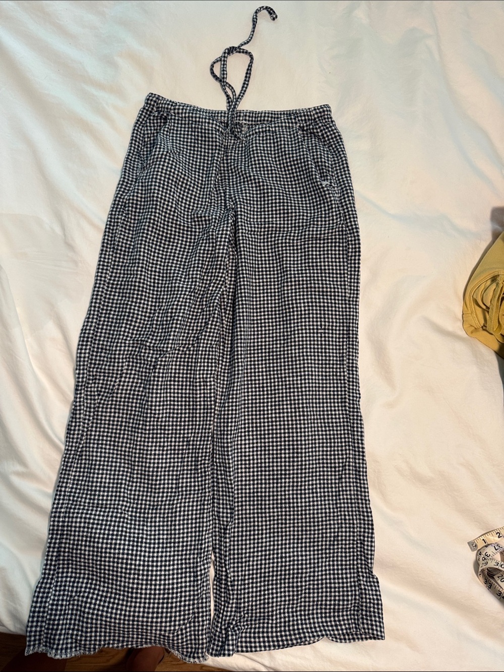 Hollister Navy and White Gingham Wide-Leg Linen Pants